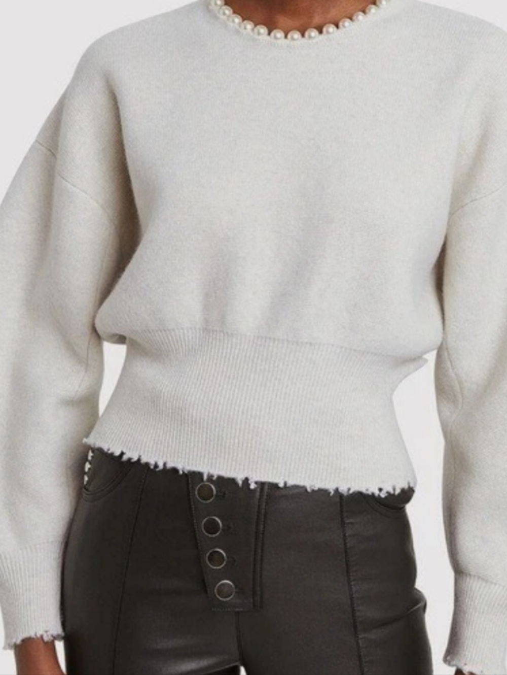 Alexander Wang Cream Pearl Collar Open Back Wool Sweater Size Small